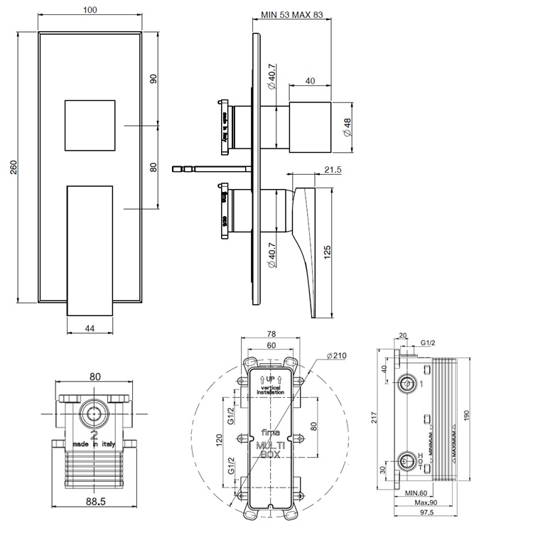 Fima Carlo Frattini "Zeta" F3969X6CR + F4000 Concealed Shower Mixer w/ 2 or 3 way Diverter