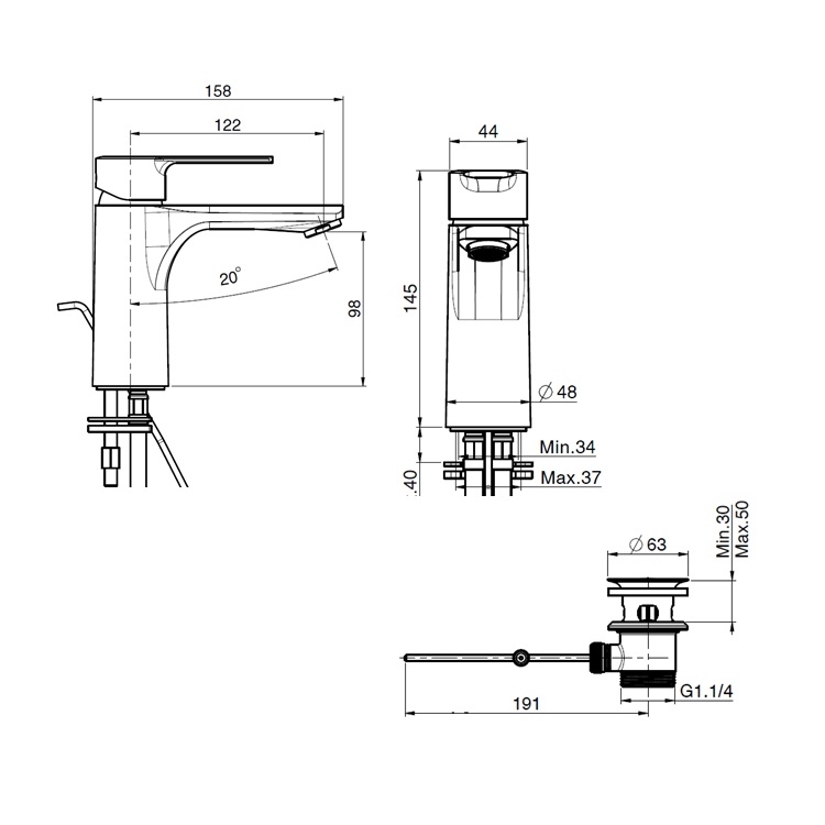 Fima Carlo Frattini "Mast" F3131CR Single Lever Basin Mixer w/ pull-rod pop-up waste - With GA Approval & Wels