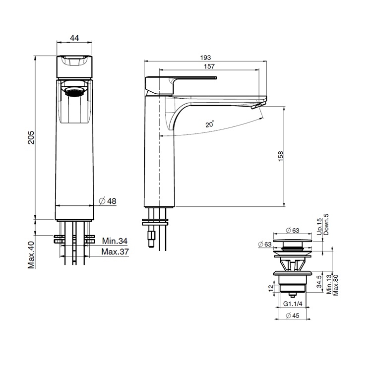 Fima Carlo Frattini "Mast" F3131LCR Single Lever Basin Mixer w/ pull-rod pop-up waste