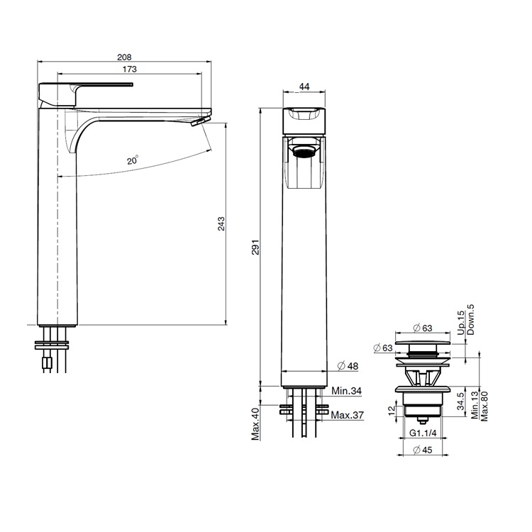 Fima Carlo Frattini "Mast" F3131/HCR Single Lever Tall Basin Mixer w/ click clack pop-up waste - With GA Approval & Wels