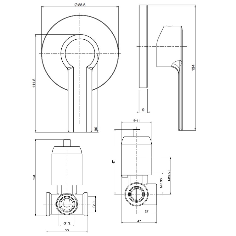 Fima Carlo Frattini "Mast" F3133/1CR + F2535CR Concealed Shower Mixer