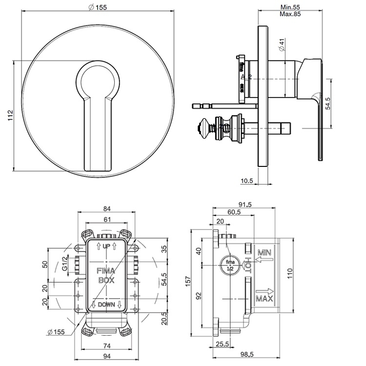 Fima Carlo Frattini "Mast" F3139X2CR + F3000 Concealed Bath & Shower Mixer w/ Diverter - With GA Approval