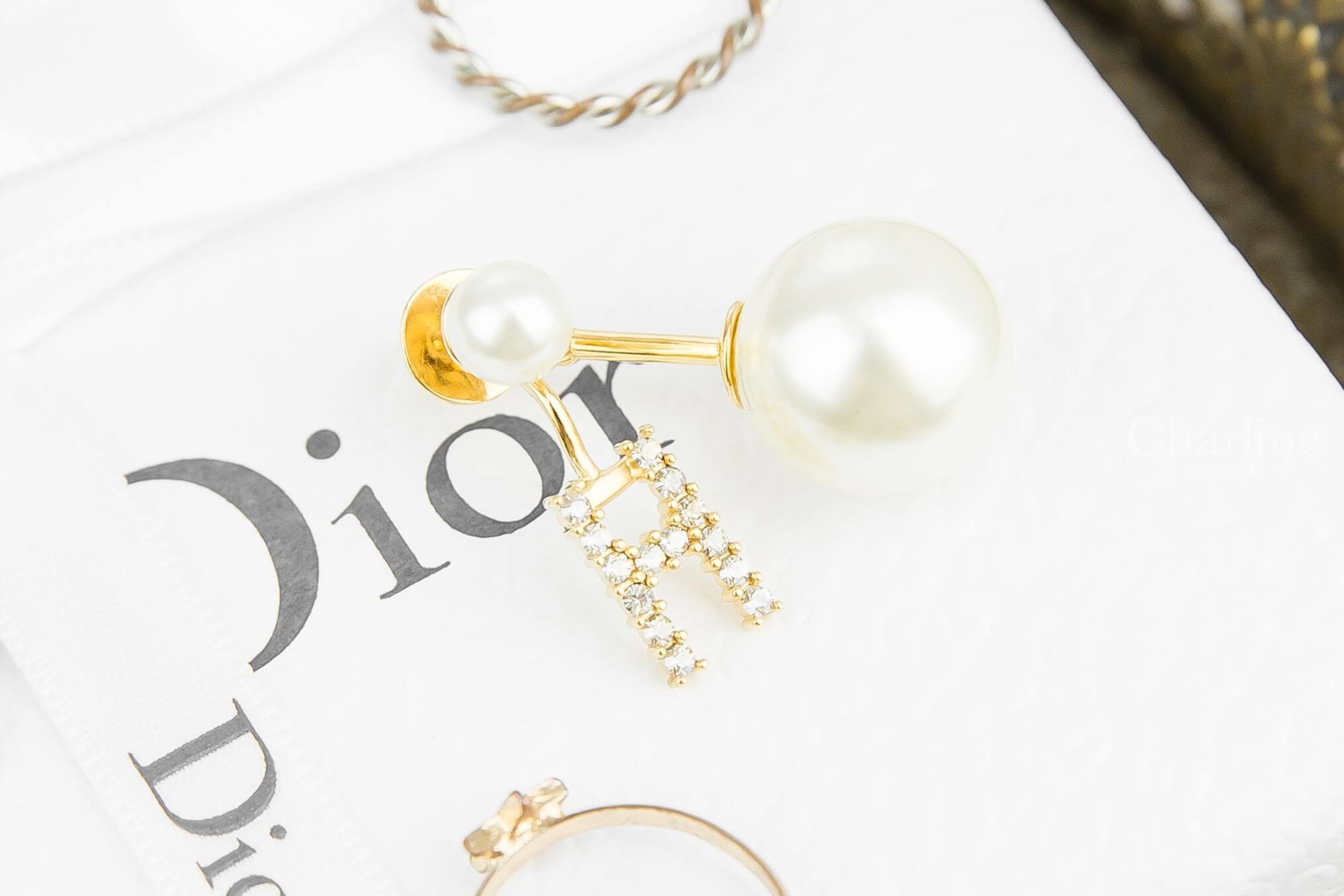 Dior White Crystal Letter ‘H’ My Abcdior Tribales Gold Finish Earring 金色鑲鑽字母/星星水鑽珍珠耳環