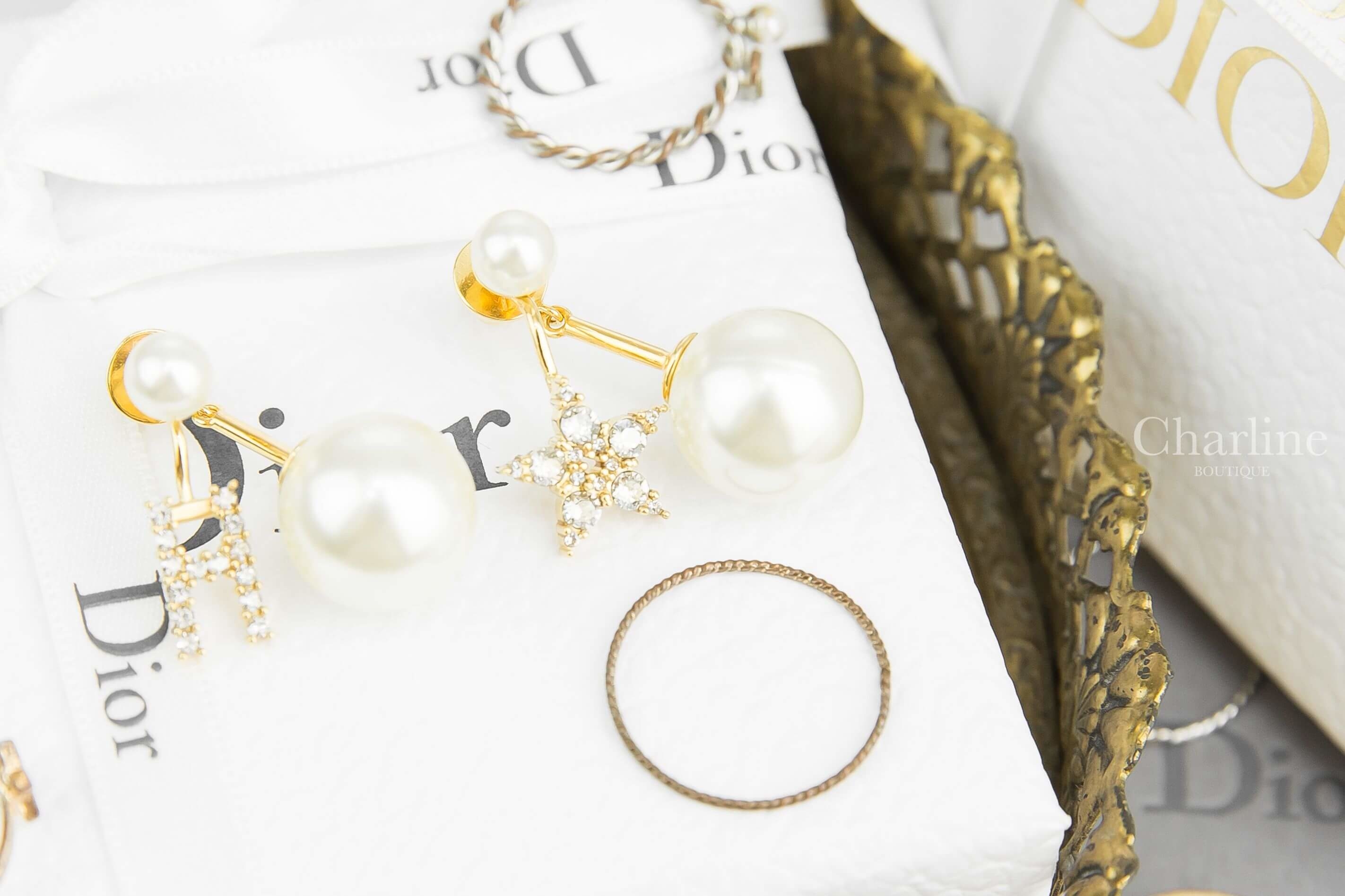 Dior White Crystal Letter ‘H’ My Abcdior Tribales Gold Finish Earring 金色鑲鑽字母/星星水鑽珍珠耳環