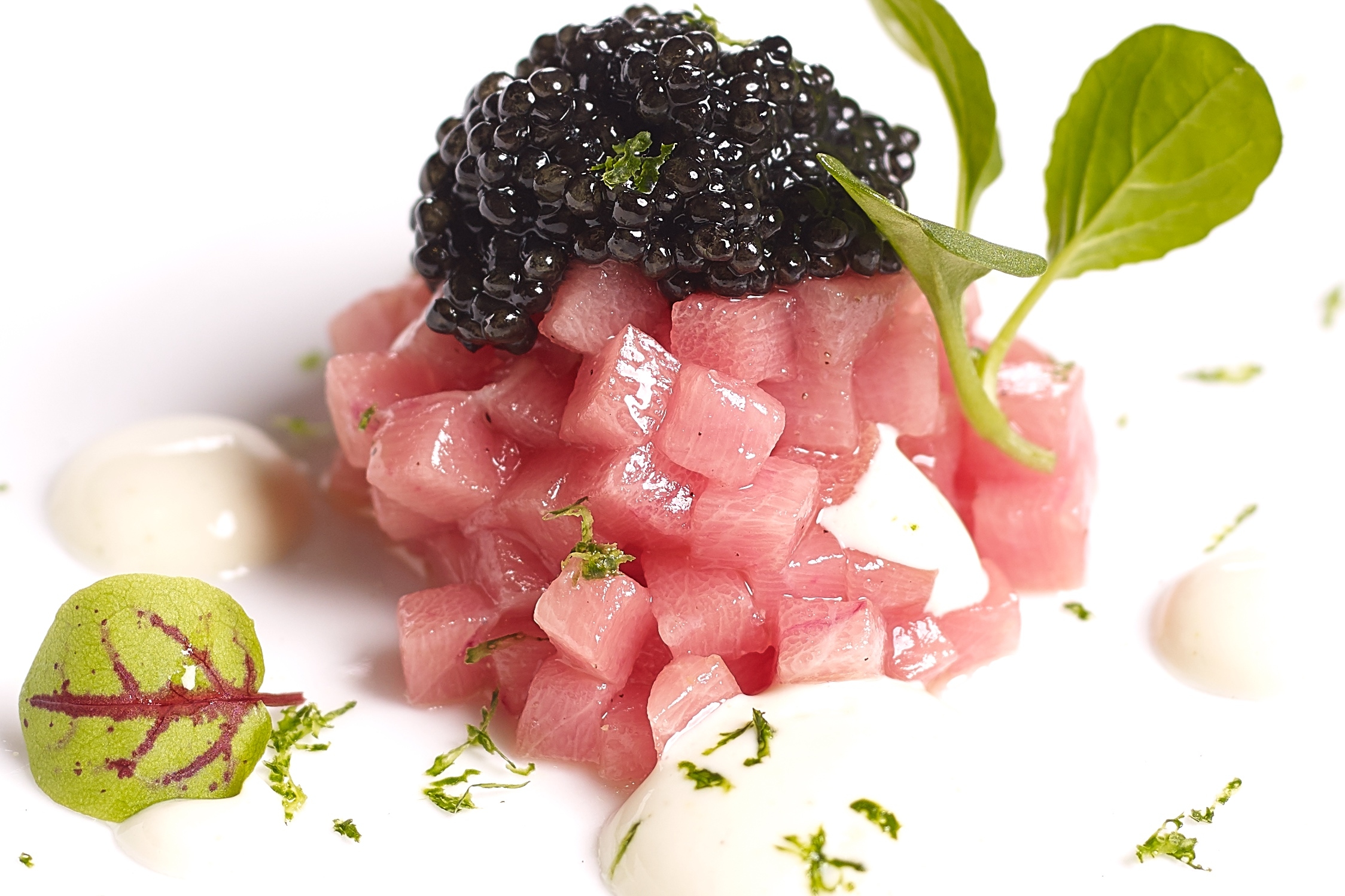 Marinated Tuna Tartare with Citrus and  Tofu Emulsion, Royal Oscietra Caviar