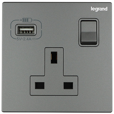 Legrand 羅格朗galion 深沙銀 13a單蘇有開關連usb 2 4a