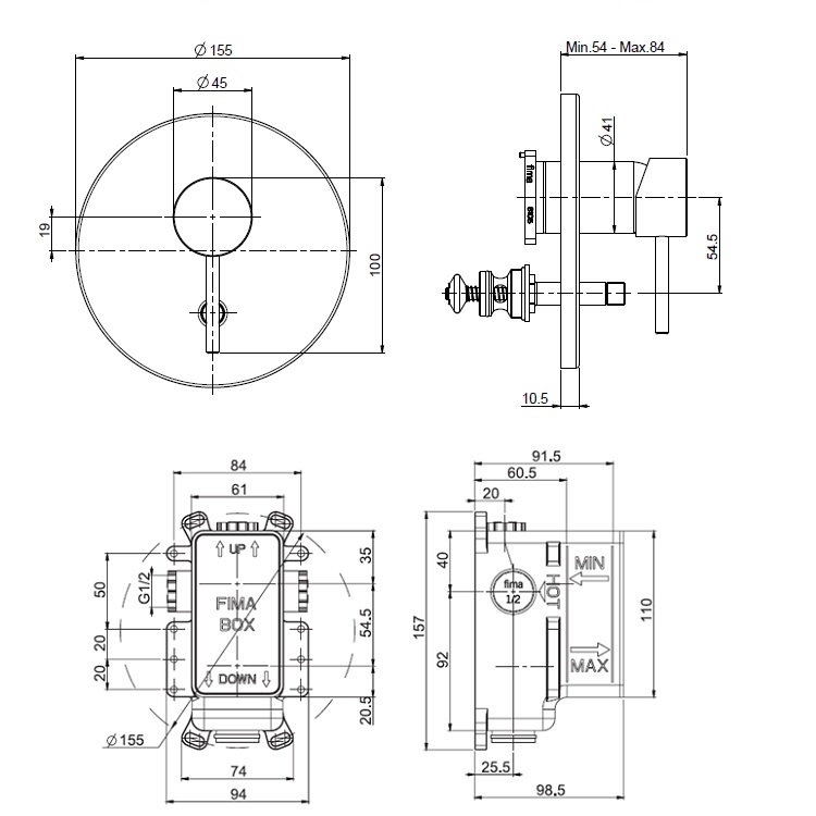 Fima Carlo Frattini "Spillo Up" F3039X2CR + F3000 Concealed Bath & Shower Mixer w/ Diverter