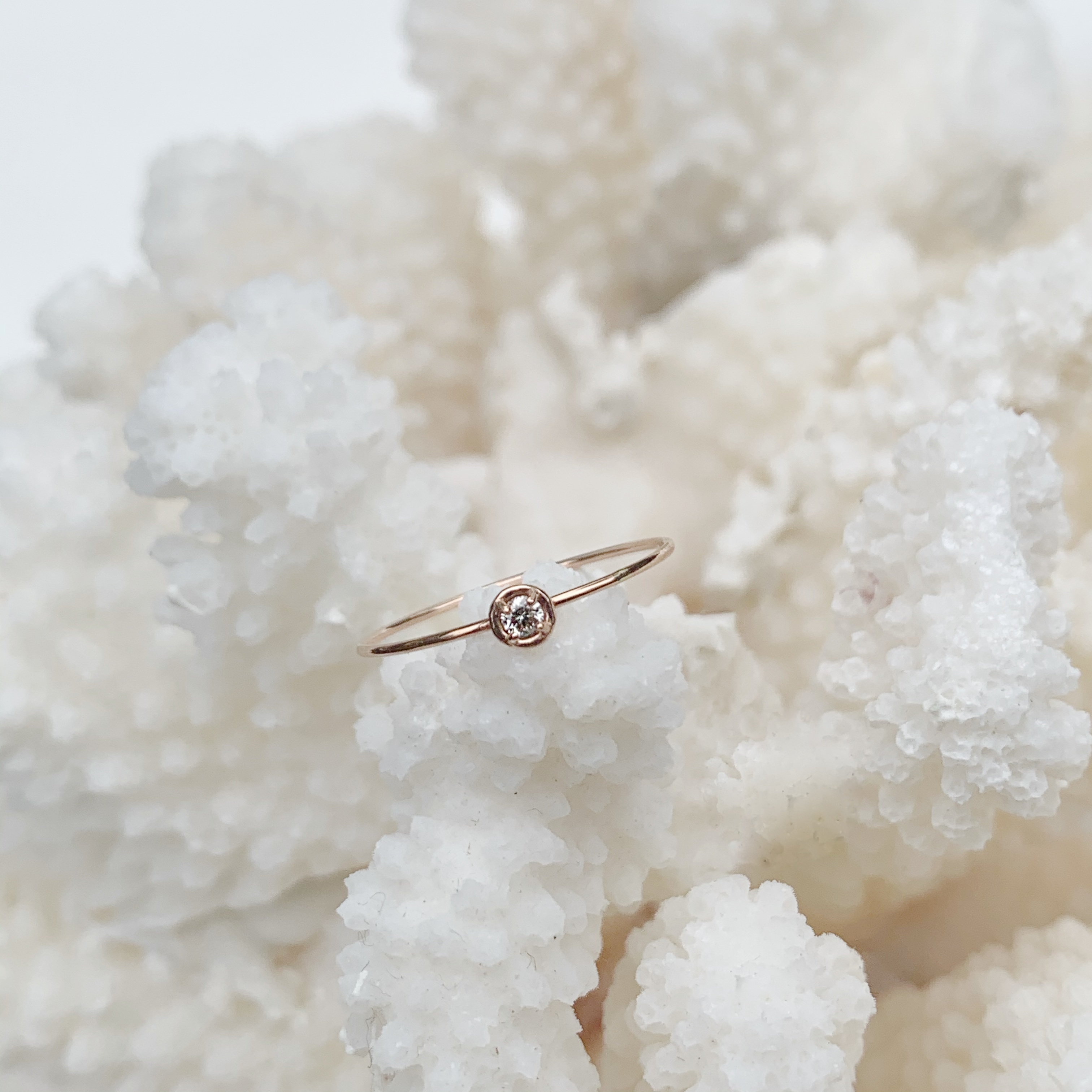 14K圓盤四爪白鑽光滑戒指