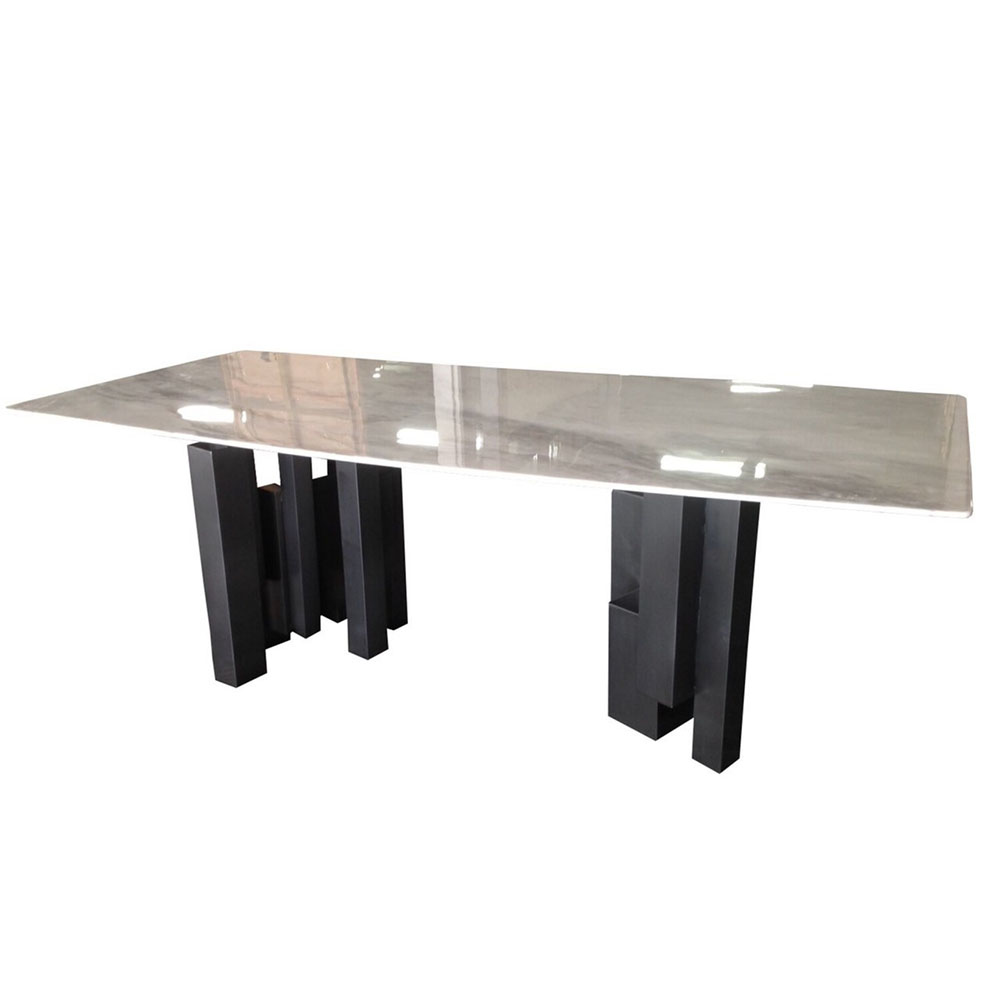 爵士白黑鈦拉絲天然石西餐桌