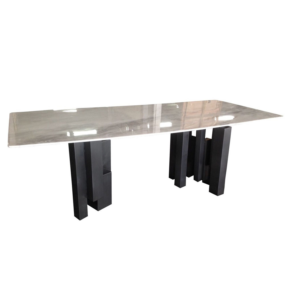 爵士白黑鈦拉絲天然石西餐桌