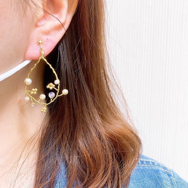 [日本制]輕熟珠粒水滴形耳夾耳環(可轉針)