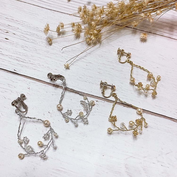 [日本制]輕熟珠粒水滴形耳夾耳環(可轉針)