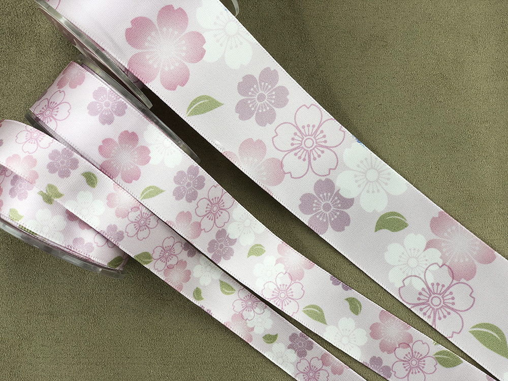 櫻花春葉盛開/單面緞/3款寬度