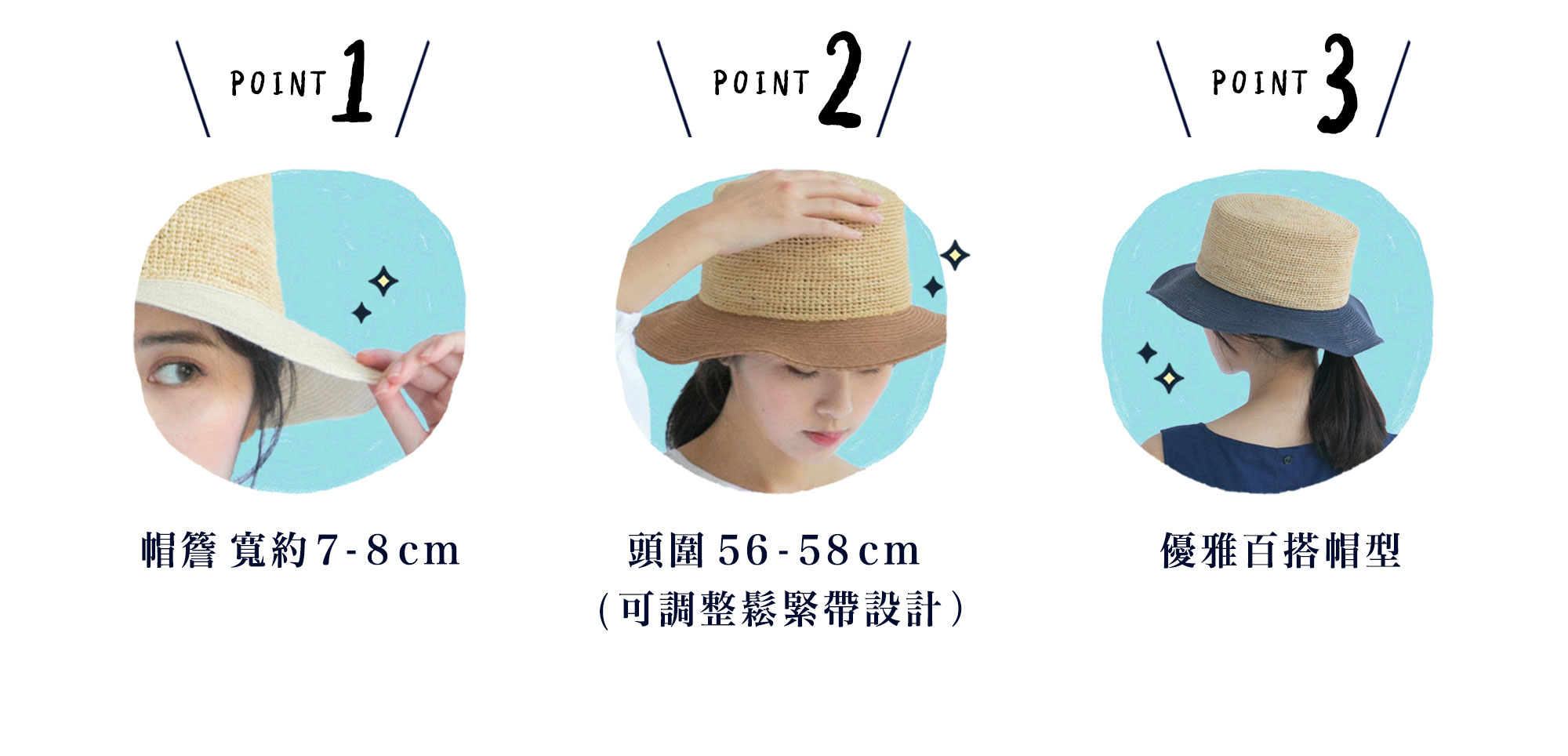 拉菲亞草寬沿帽頭圍可調整