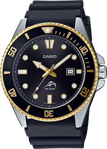 萬年鐘錶 - CASIO 槍魚 / 劍魚  黑金圈槍魚橡膠錶帶款  200M 潛水男錶  MDV-106G-1A  錶徑44MM