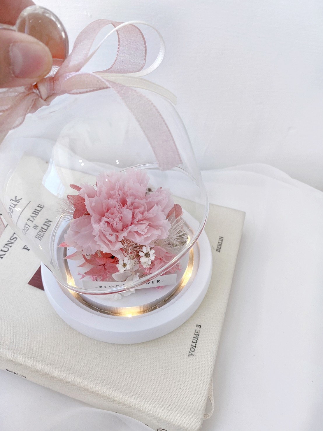 永生花康乃馨玻璃盎-粉色