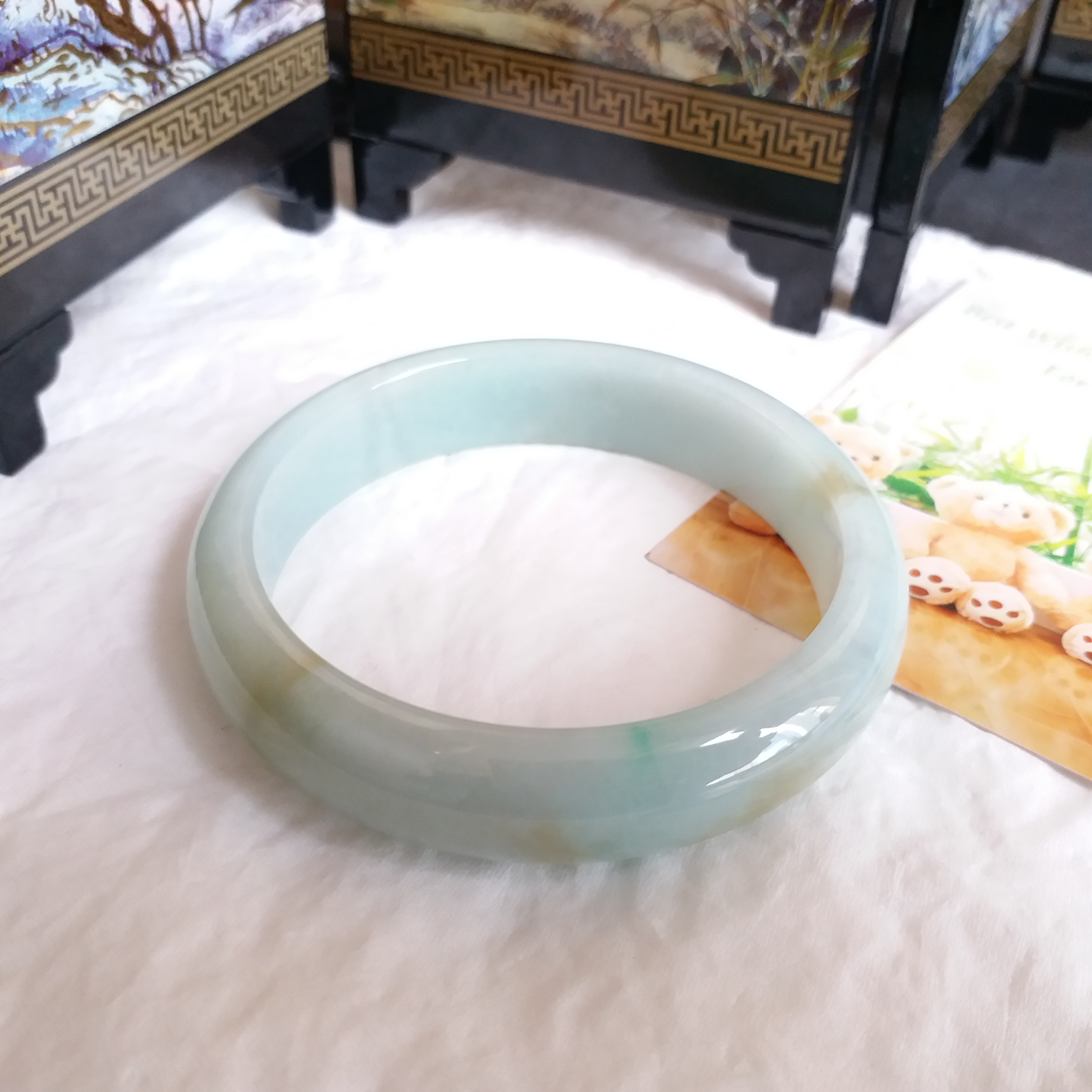 冰糯萍果綠玉鐲 55mm, 天然翡翠A玉, 緬甸玉, Jade, Jadeite