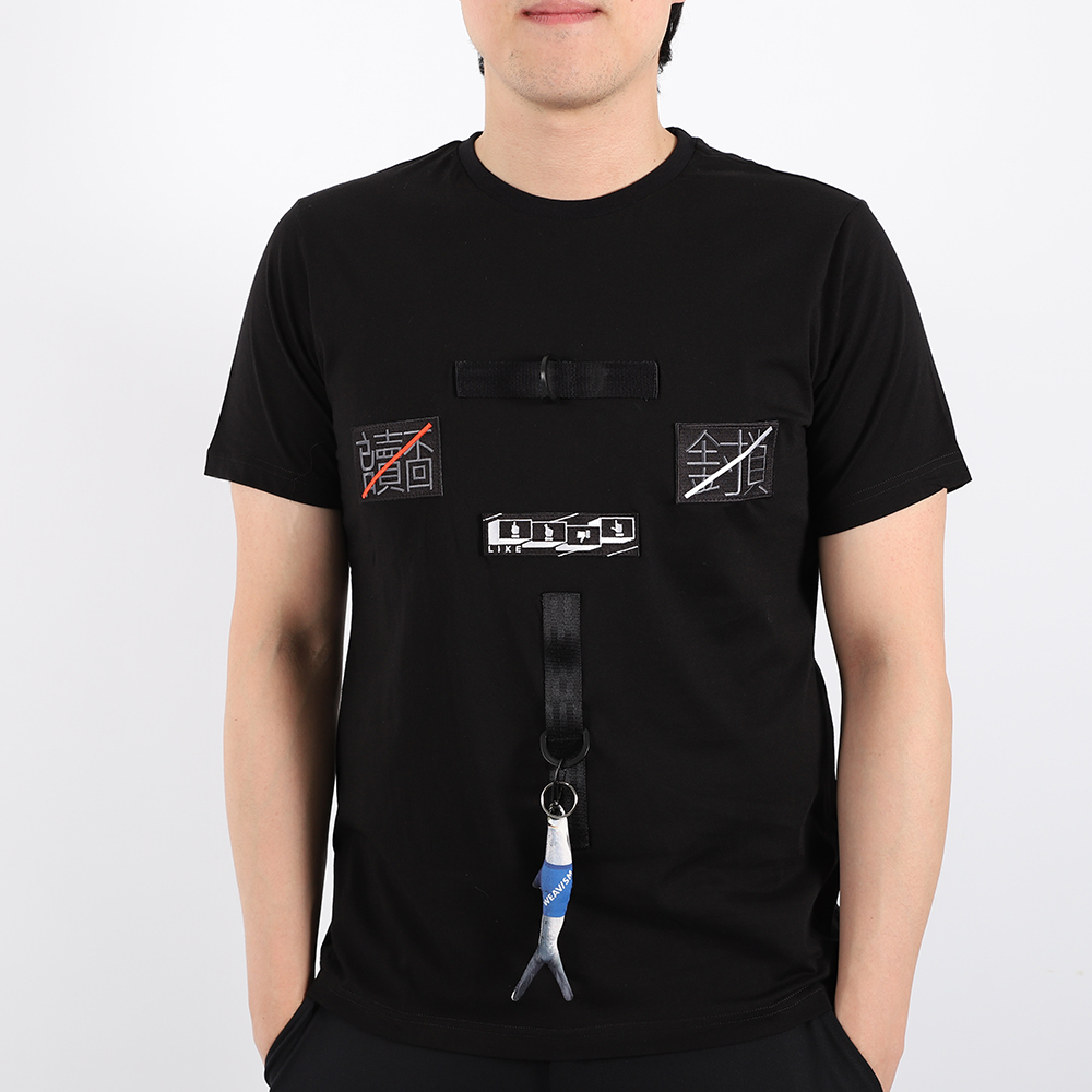 繡片織帶裝飾Tee-黑