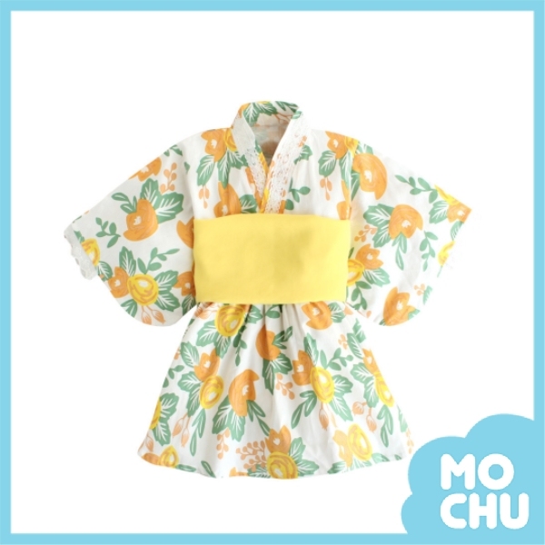 佶子花黃綁帶浴衣