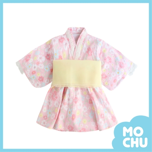 粉嫩小倉菊黃綁帶浴衣