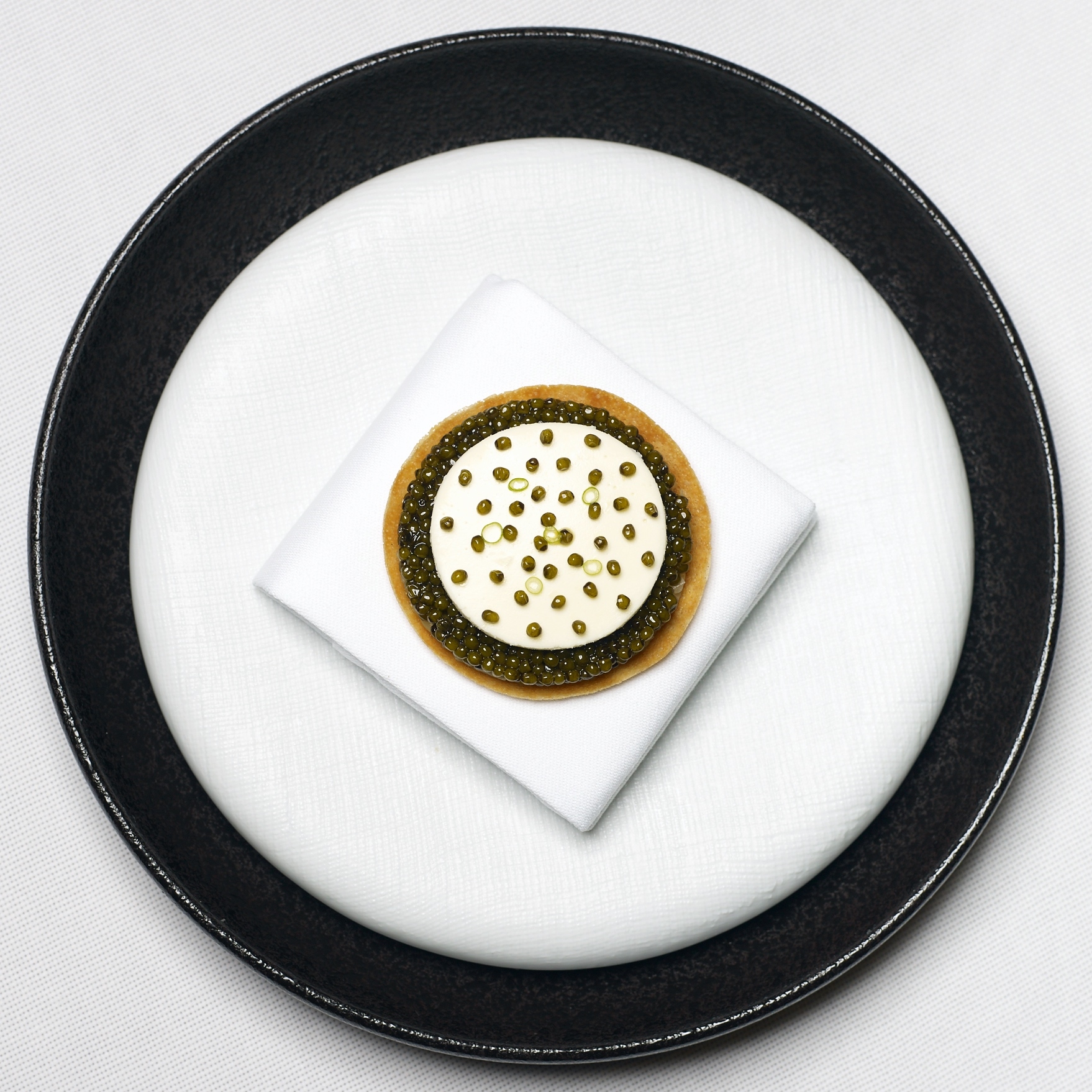 Oscietra Gold Caviar, Winter Leek, Crème Fraiche, Feuille de Brick
