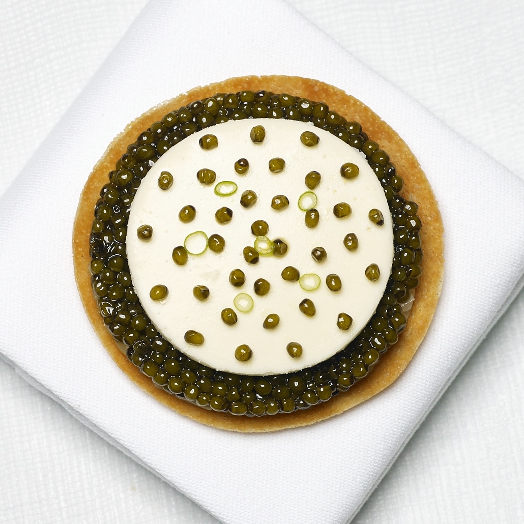 Oscietra Gold Caviar, Winter Leek, Crème Fraiche, Feuille de Brick