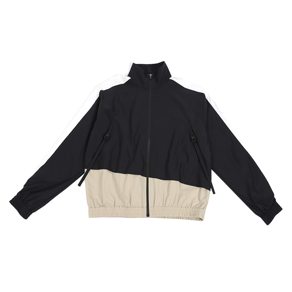 雙層高領夾克 - 黑/卡其