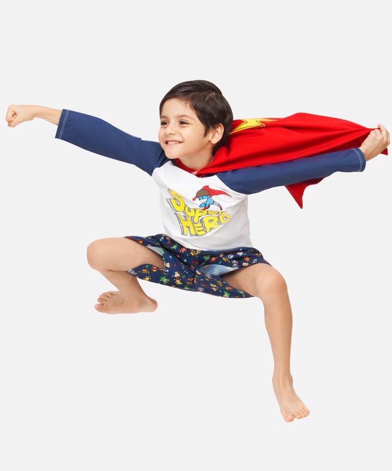 男童Super Hero防曬游泳上衣+斗篷