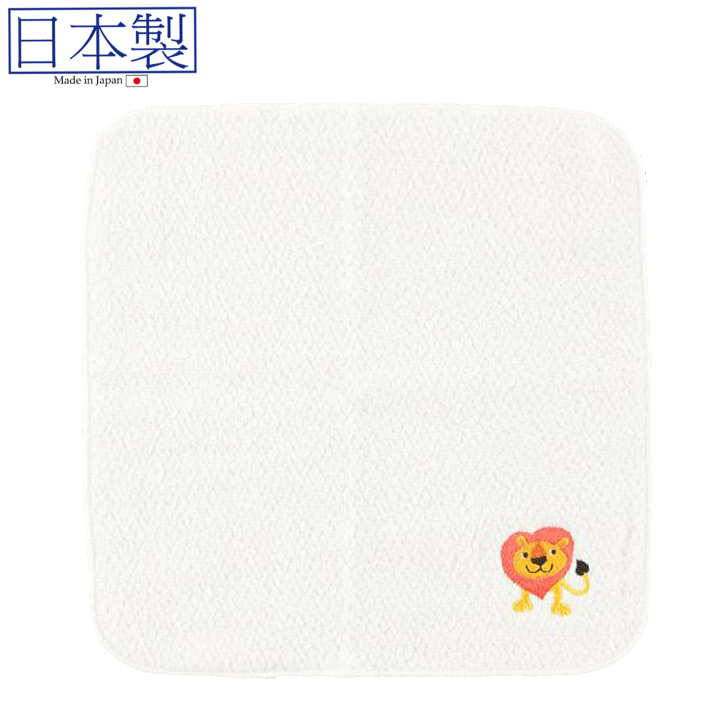 日本今治xOTC 動物圖案方巾 (獅子) (白色) 22x22 (日本製)