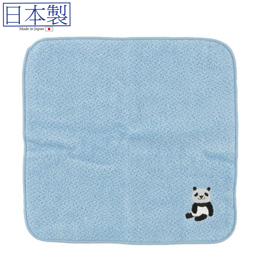 日本今治xOTC 動物圖案方巾 (熊貓) (藍色) 22x22 (日本製)