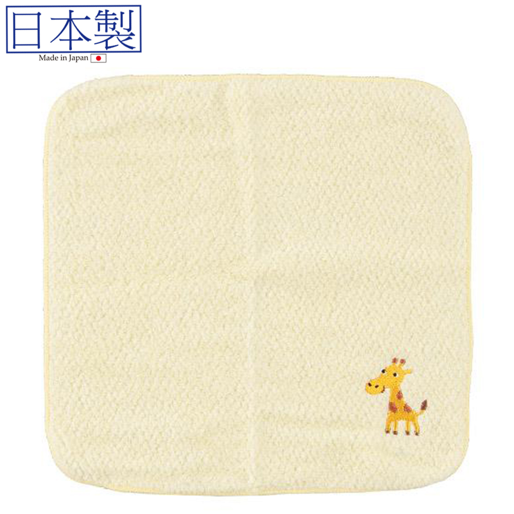 日本今治xOTC 動物圖案方巾 (長頸鹿) (米色) 22x22 (日本製)