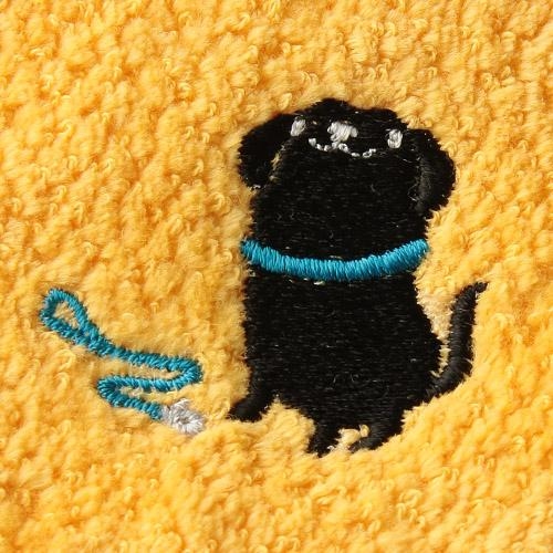 日本今治xOTC 動物圖案方巾 (黑狗) (黃色) 22x22 (日本製)