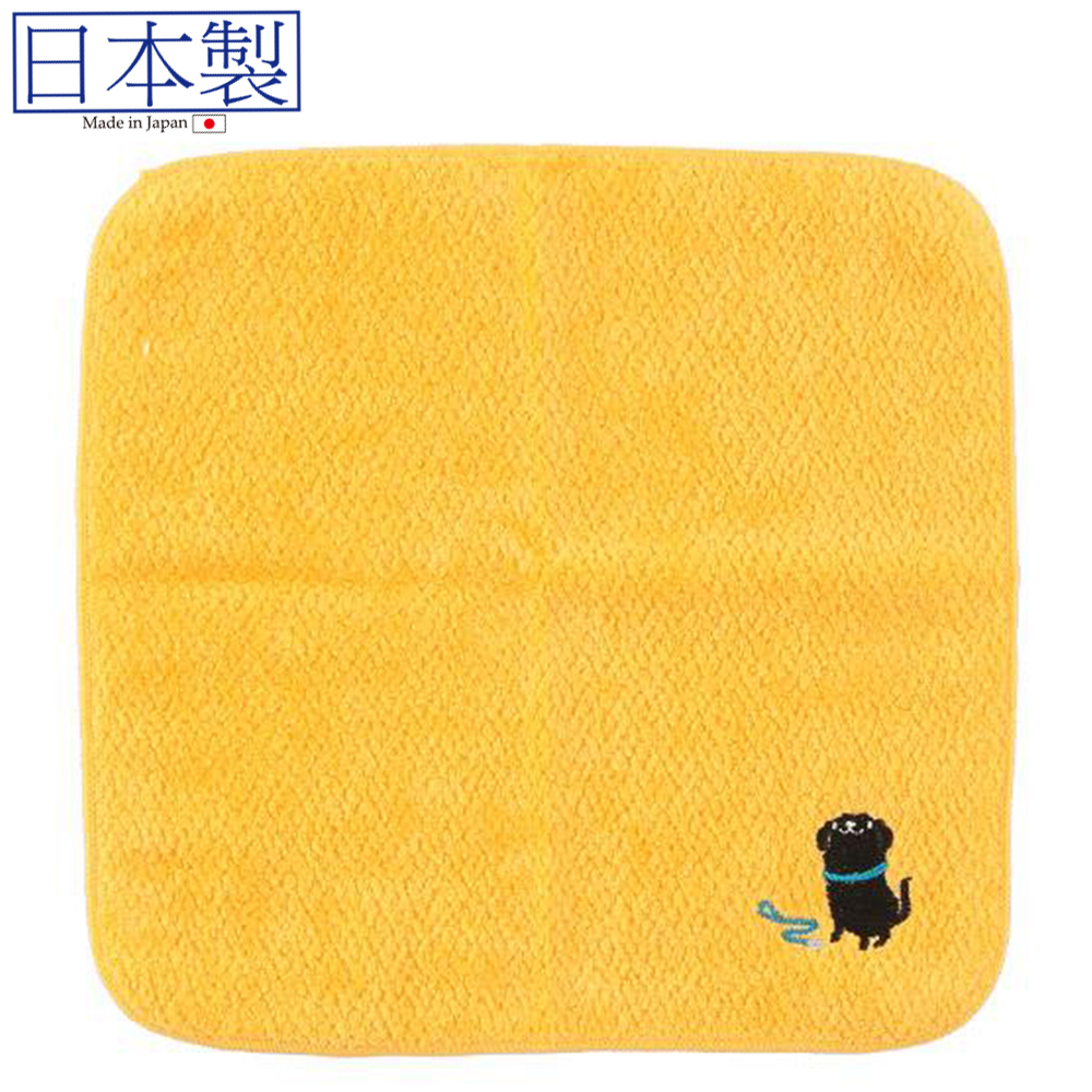 日本今治xOTC 動物圖案方巾 (黑狗) (黃色) 22x22 (日本製)