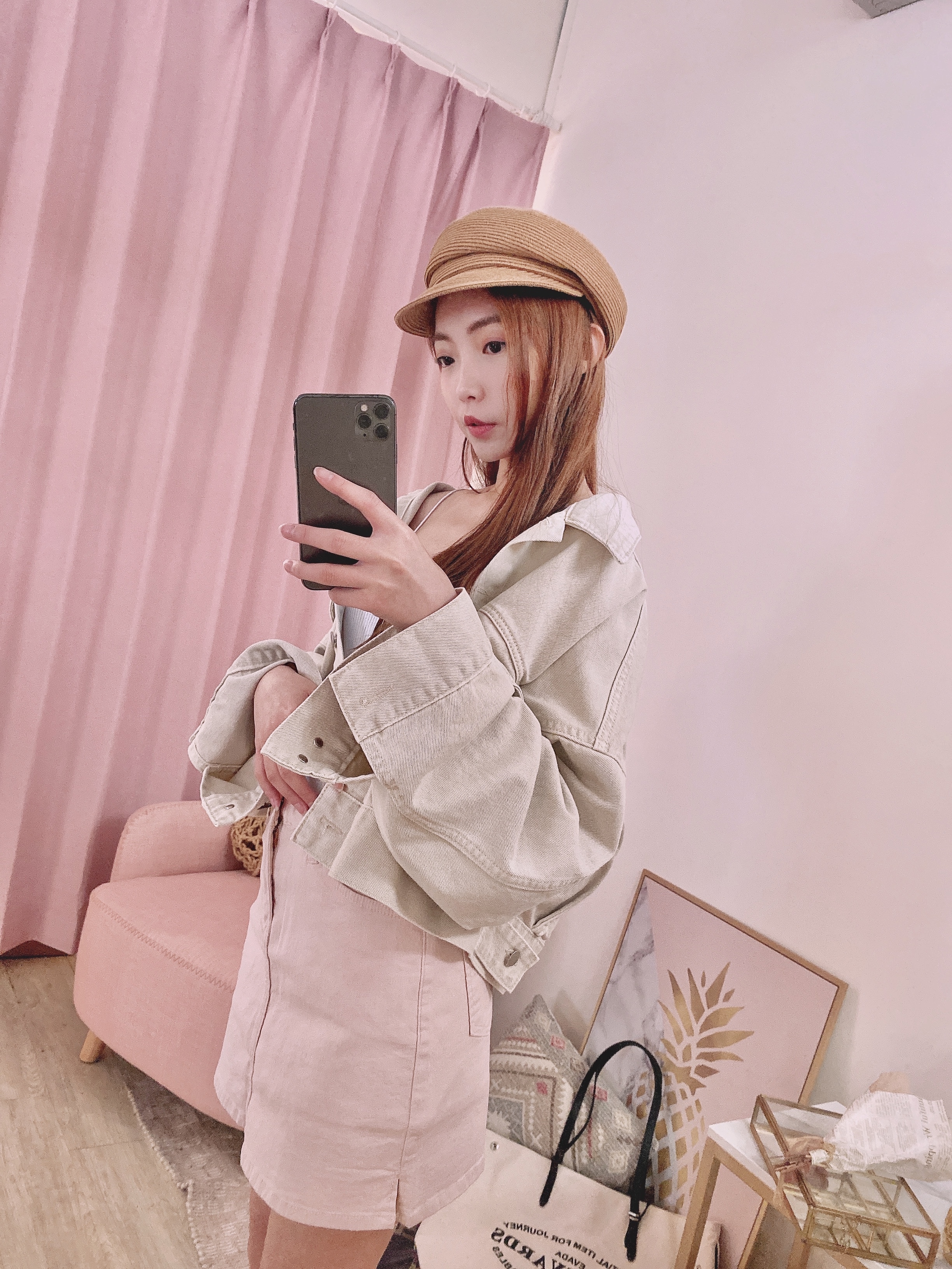 韓妞超彈性奶油系牛仔短褲裙