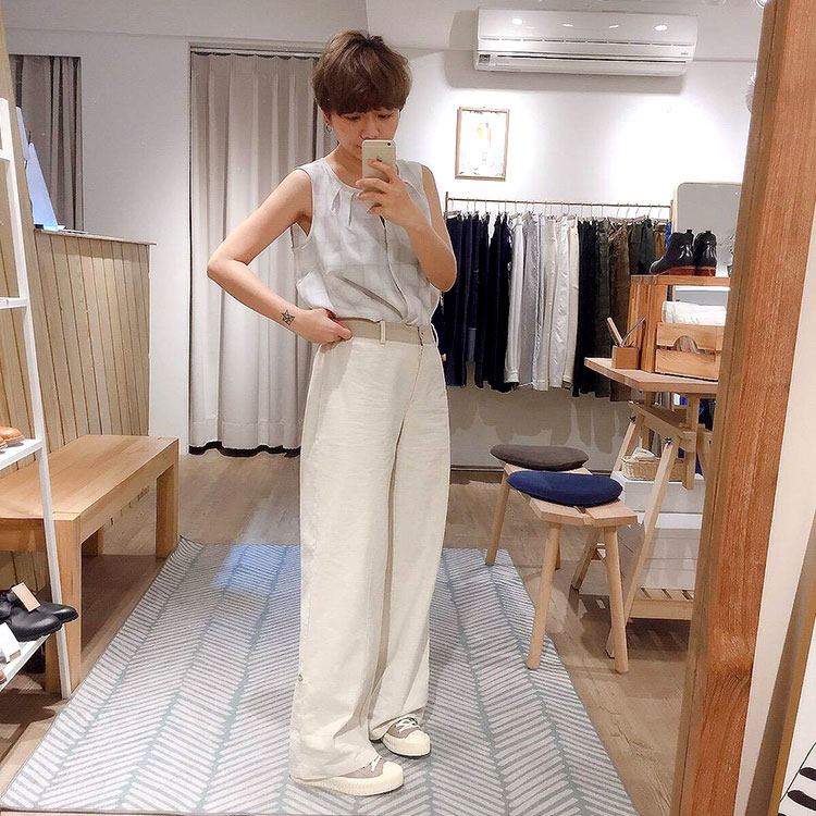 麥田光圈棉麻釦袢褲