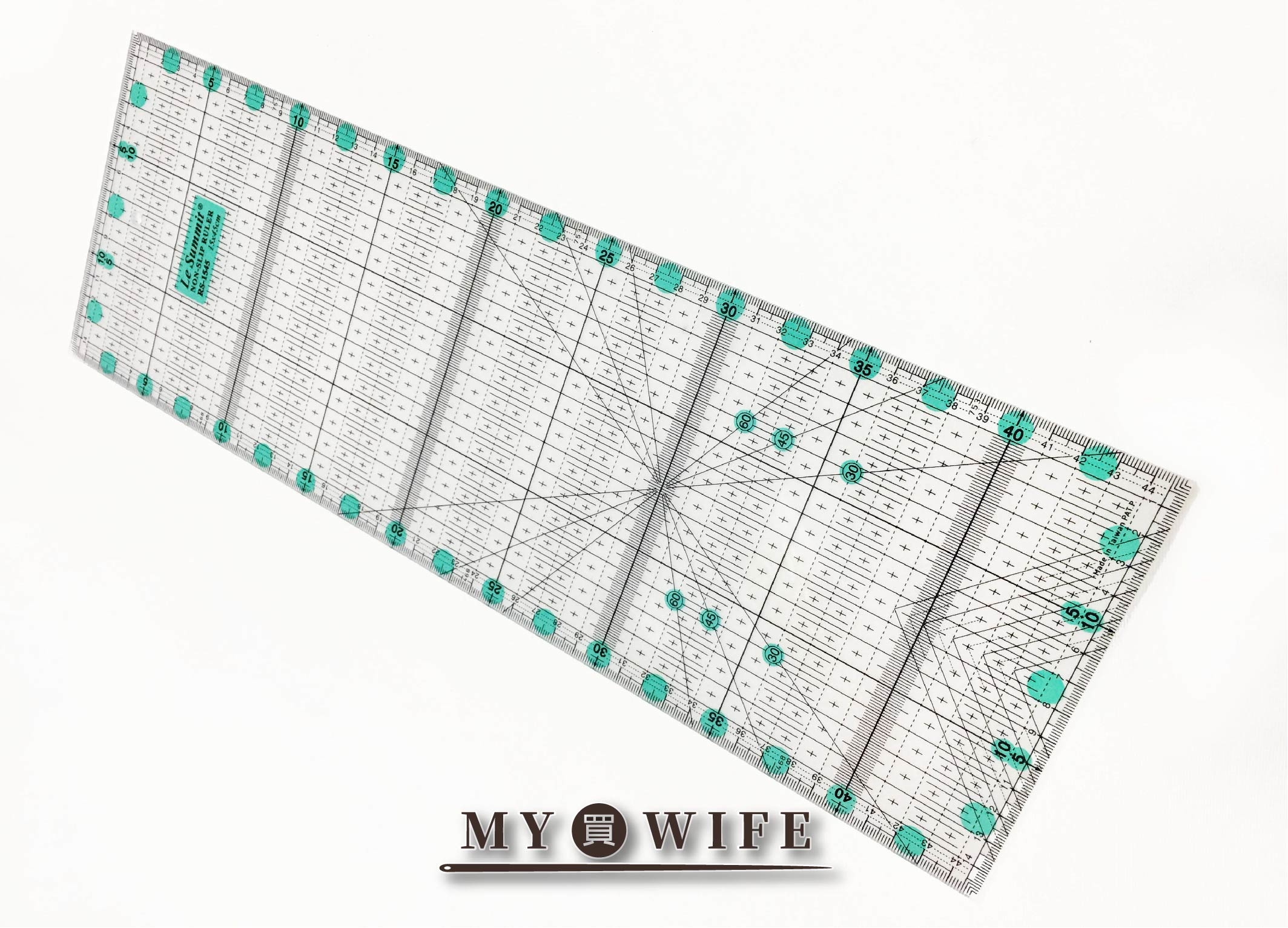 15*45cm加厚型防滑綠色裁切尺(霧面)_拼布尺