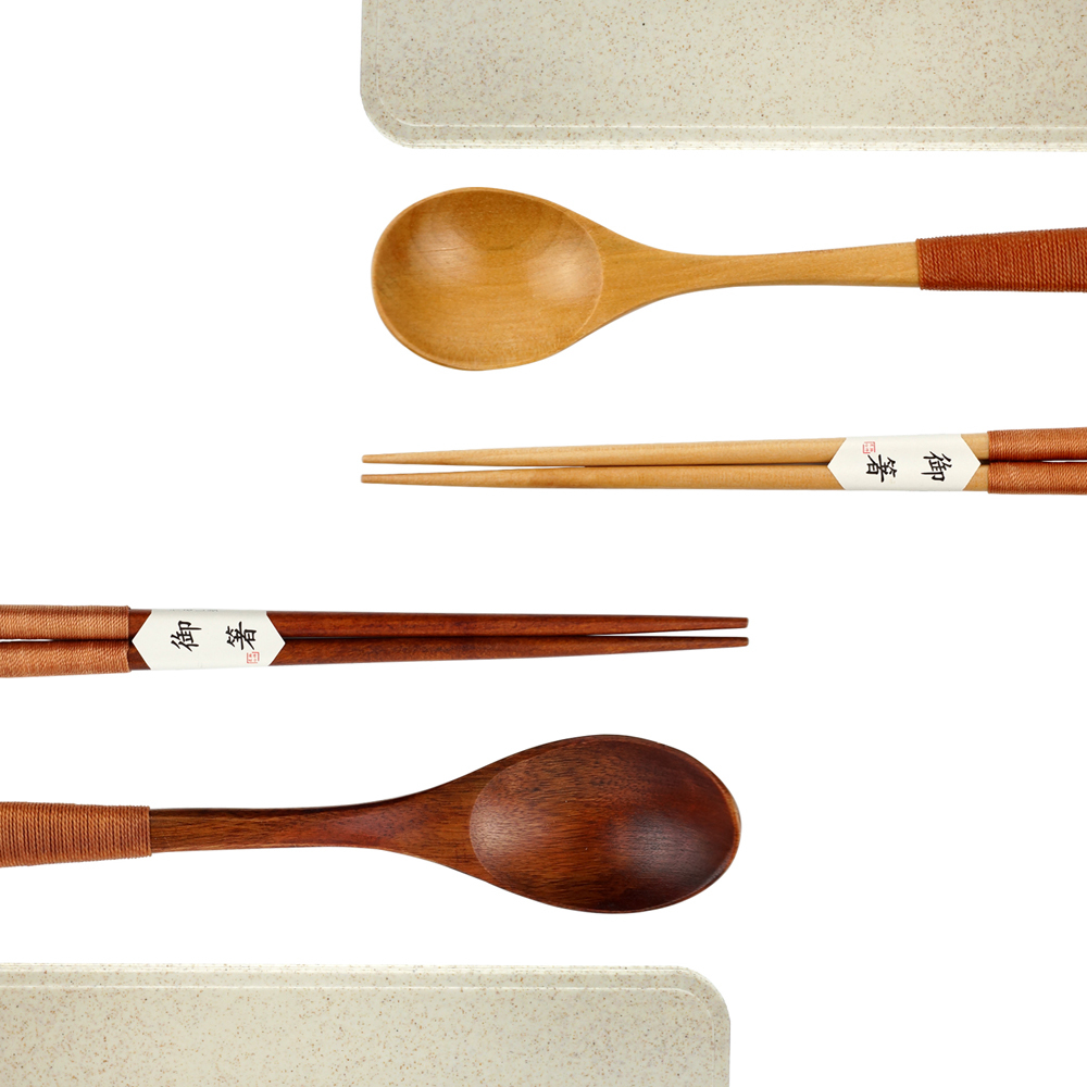日和木質可攜環保餐具2件組(附盒)