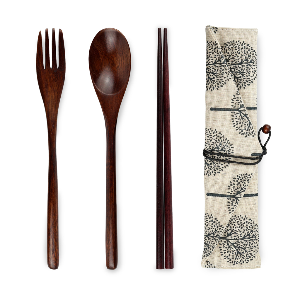 山谷回響附袋木質餐具4件組