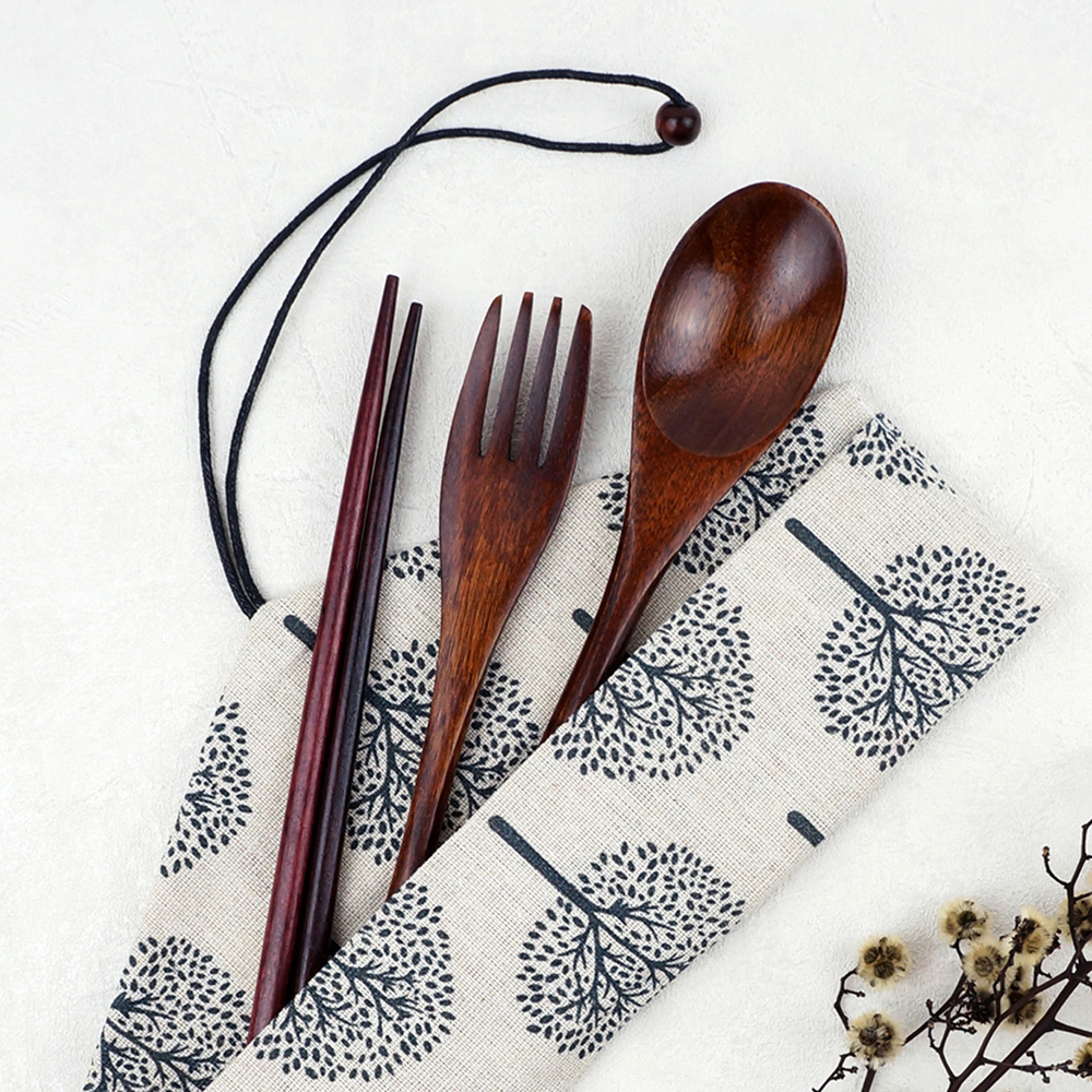 山谷回響附袋木質餐具4件組