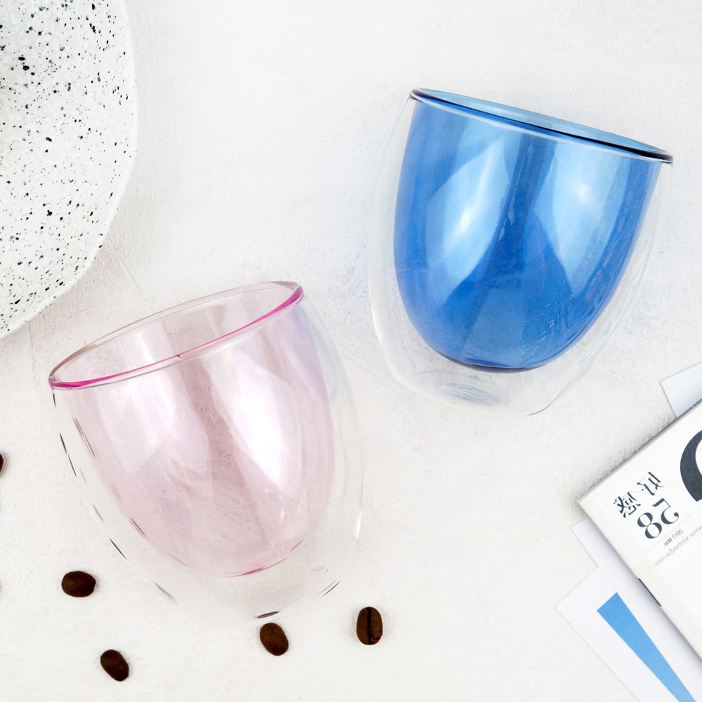 手感蛋形雙色隔熱玻璃咖啡杯 250ML