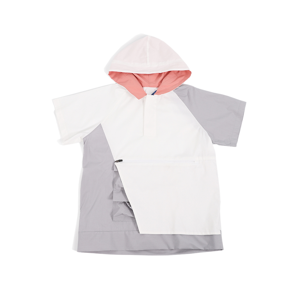 大口袋連帽上衣 - 白