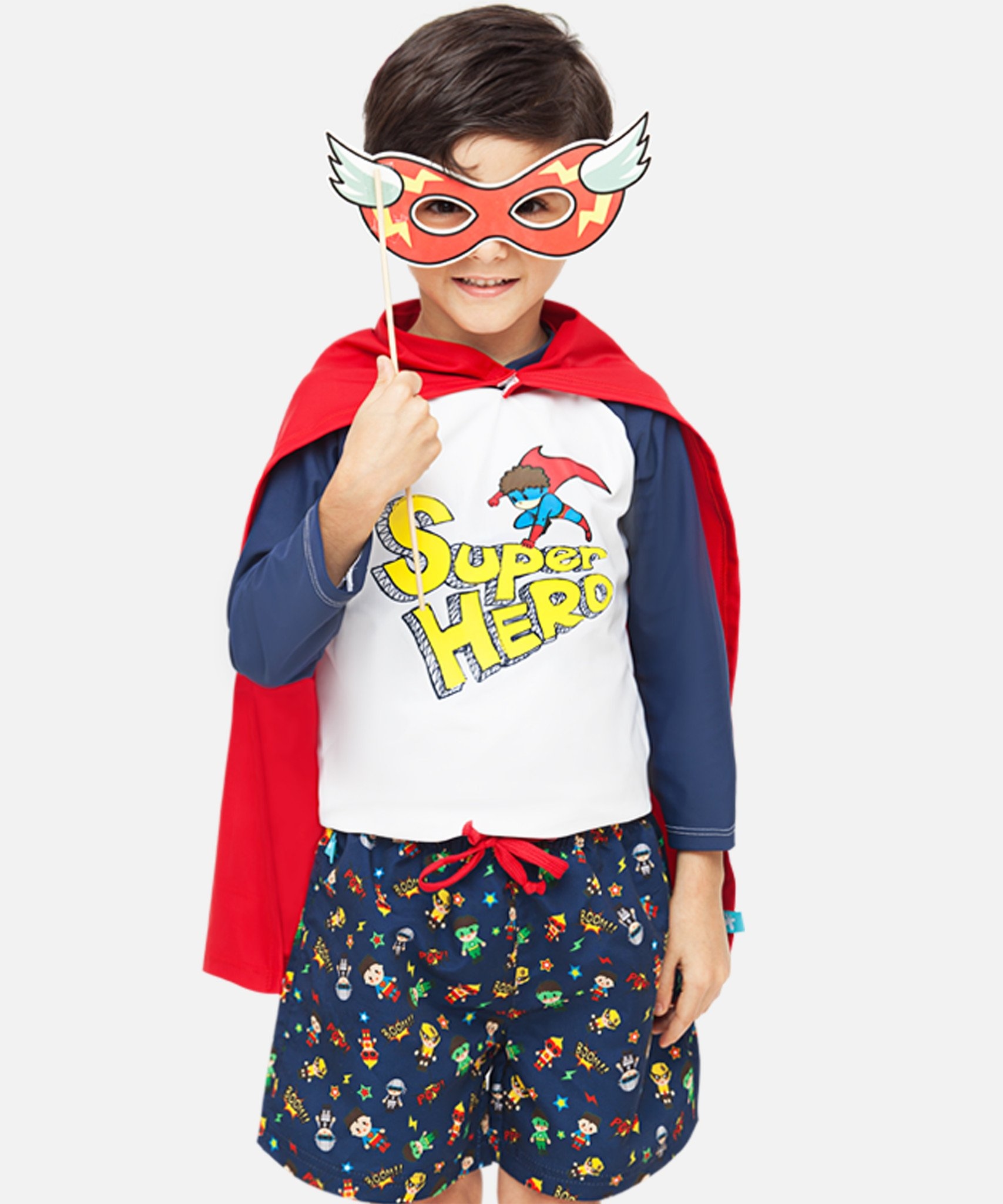 男童Super Hero防曬游泳上衣+斗篷