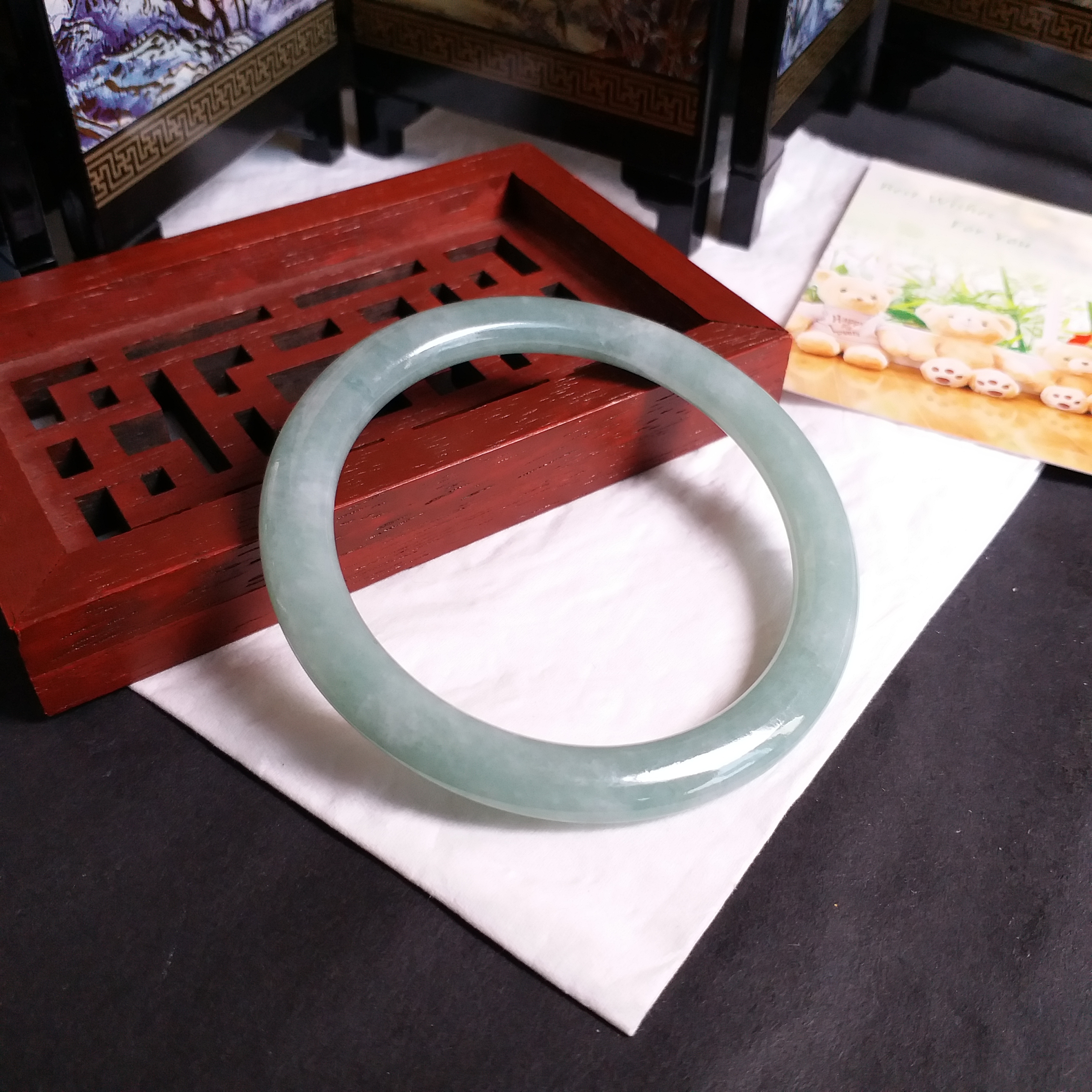 冰糯滿綠幼條玉鐲 55.5mm, 天然翡翠A玉, 緬甸玉, Jade, Jadeite