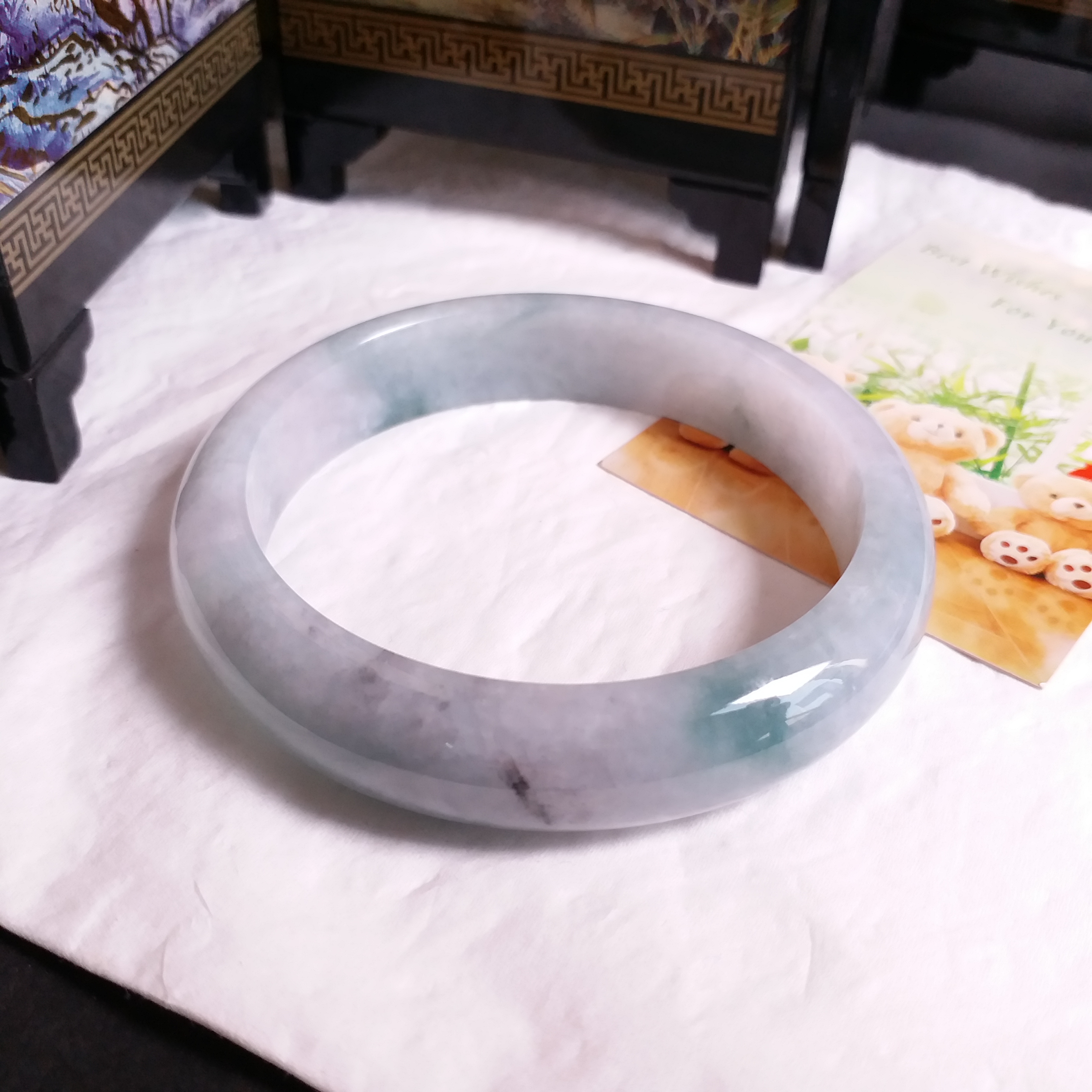 冰糯飄花玉鐲 58.8mm, 天然翡翠A玉, 緬甸玉, Jade, Jadeite