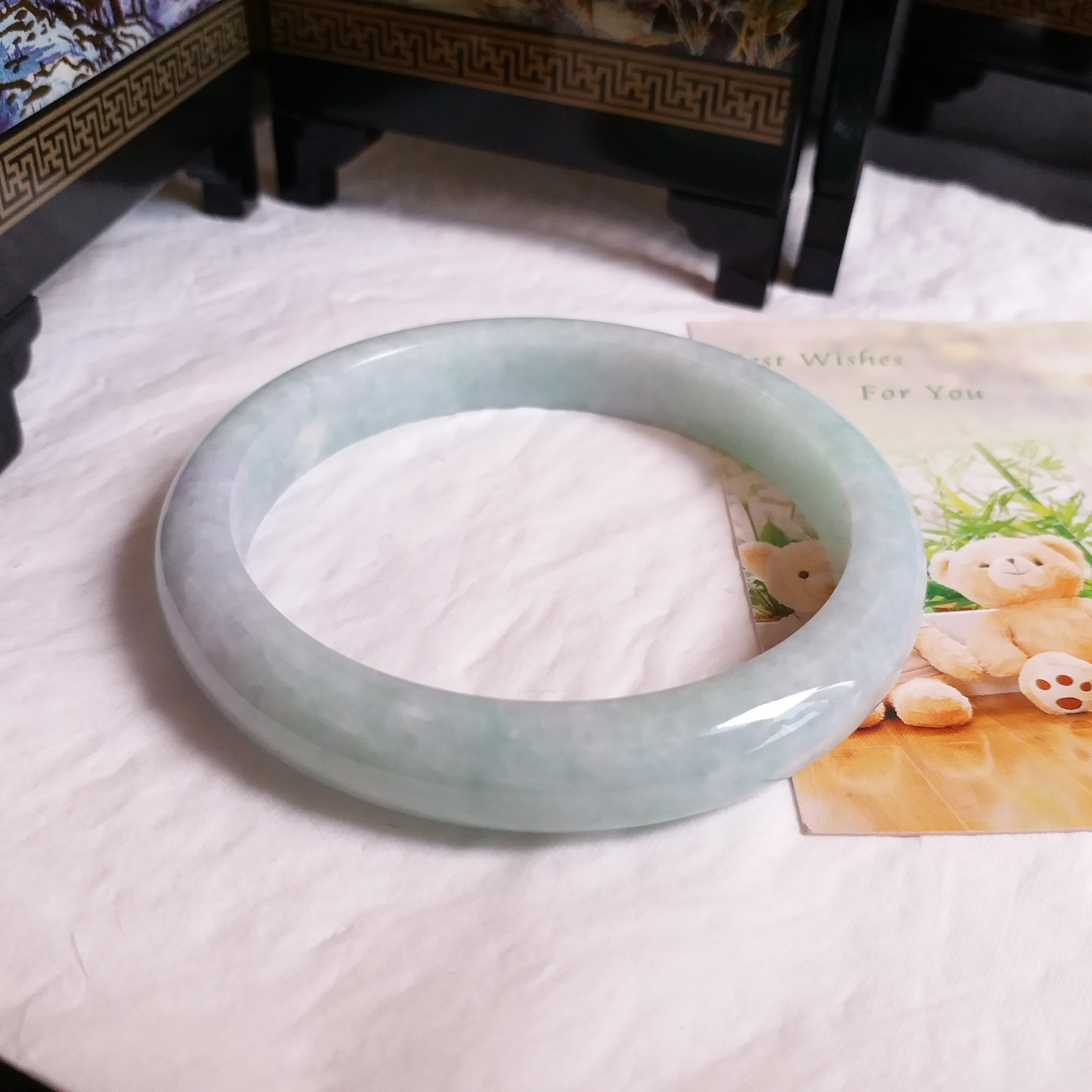 J1632 冰糯淺綠帶紫福鐲 55.1mm (1.48)