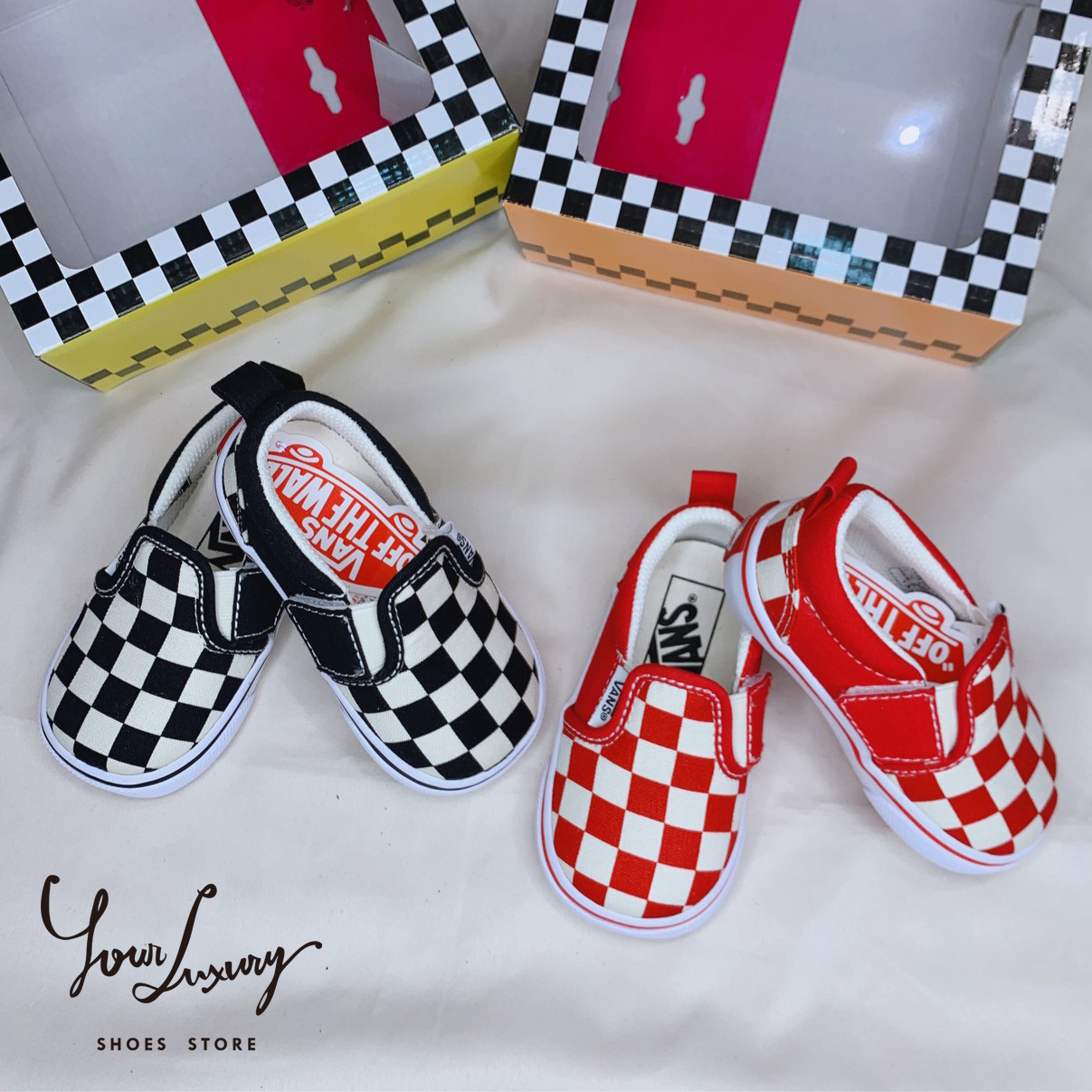 【Luxury】VANS 童鞋 棋盤格 休閒鞋 兒童 基本款 帆布鞋 高筒 滑板鞋 懶人鞋 鬆緊帶 正品代購