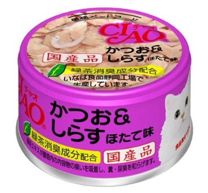 [$216限時優惠]日本CIAO 貓罐 - 鰹魚&白飯魚&帆立貝 85g , A-12  (原箱24罐)
