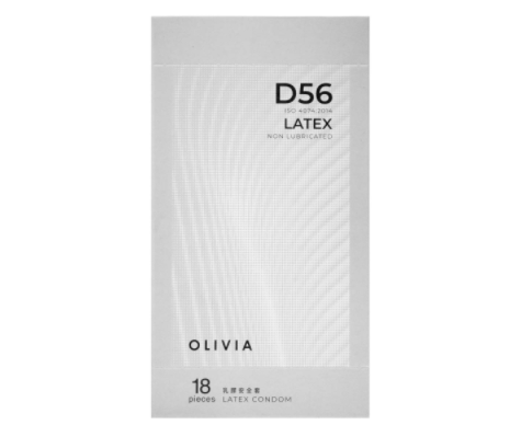 〔適合潤滑劑敏感人士〕奧莉維亞 OLIVIA D56 男士乾性《不含潤滑劑型》 56mm 乳膠安全套 （18片裝／盒）