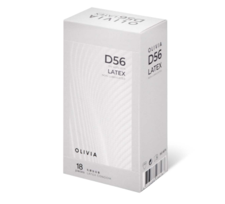 〔適合潤滑劑敏感人士〕奧莉維亞 OLIVIA D56 男士乾性《不含潤滑劑型》 56mm 乳膠安全套 （18片裝／盒）