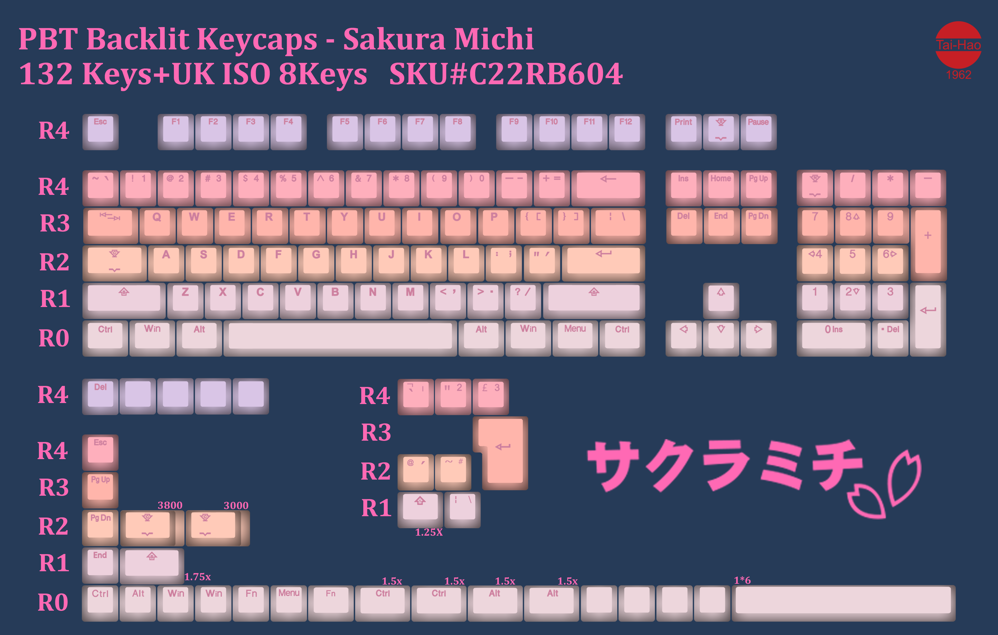 Tai Hao Double Shot Keycaps Sakura Michi Pbt Keycaps